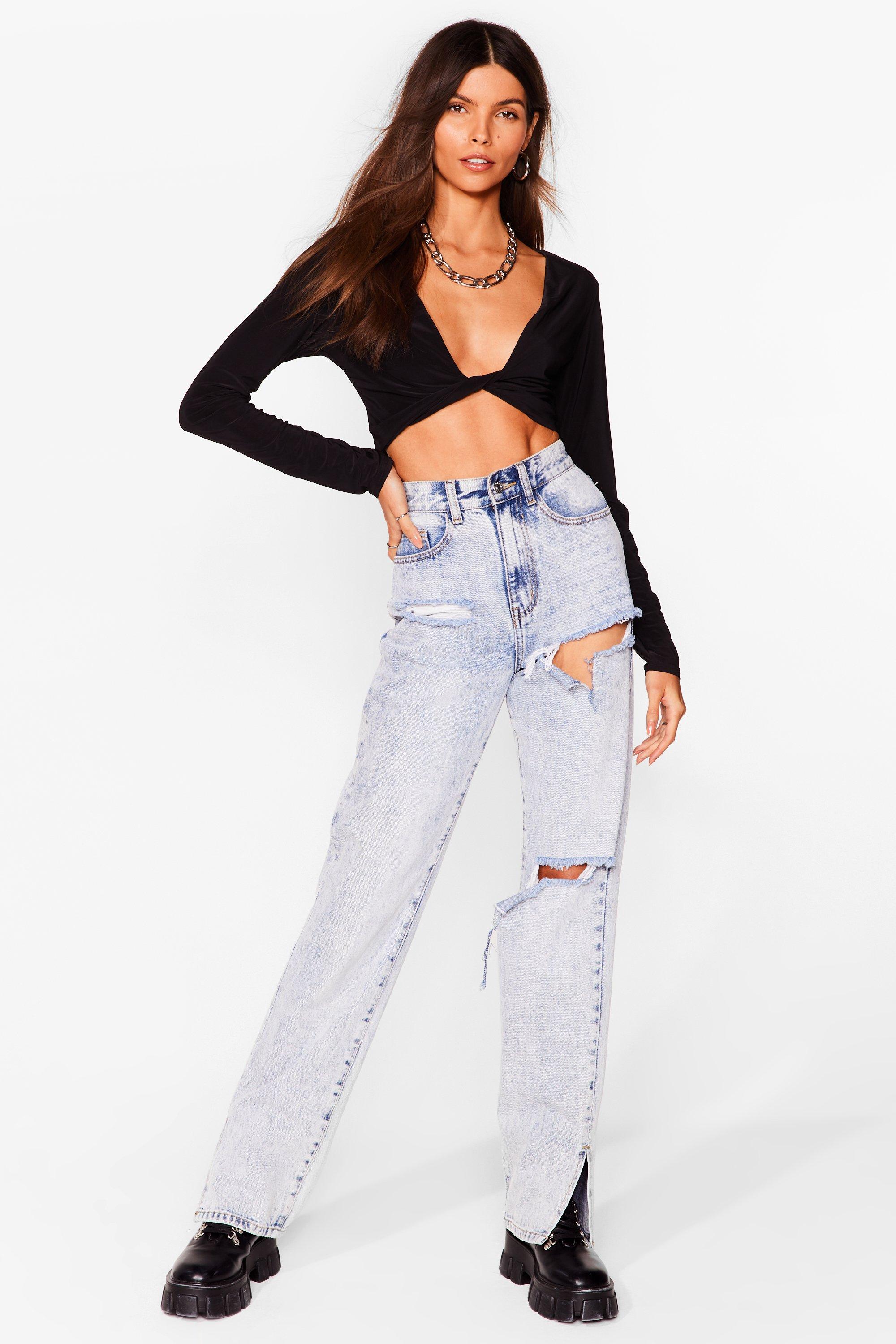 Buy Women Black Twisted Bell Bottom Pants With Twisted Crop Top