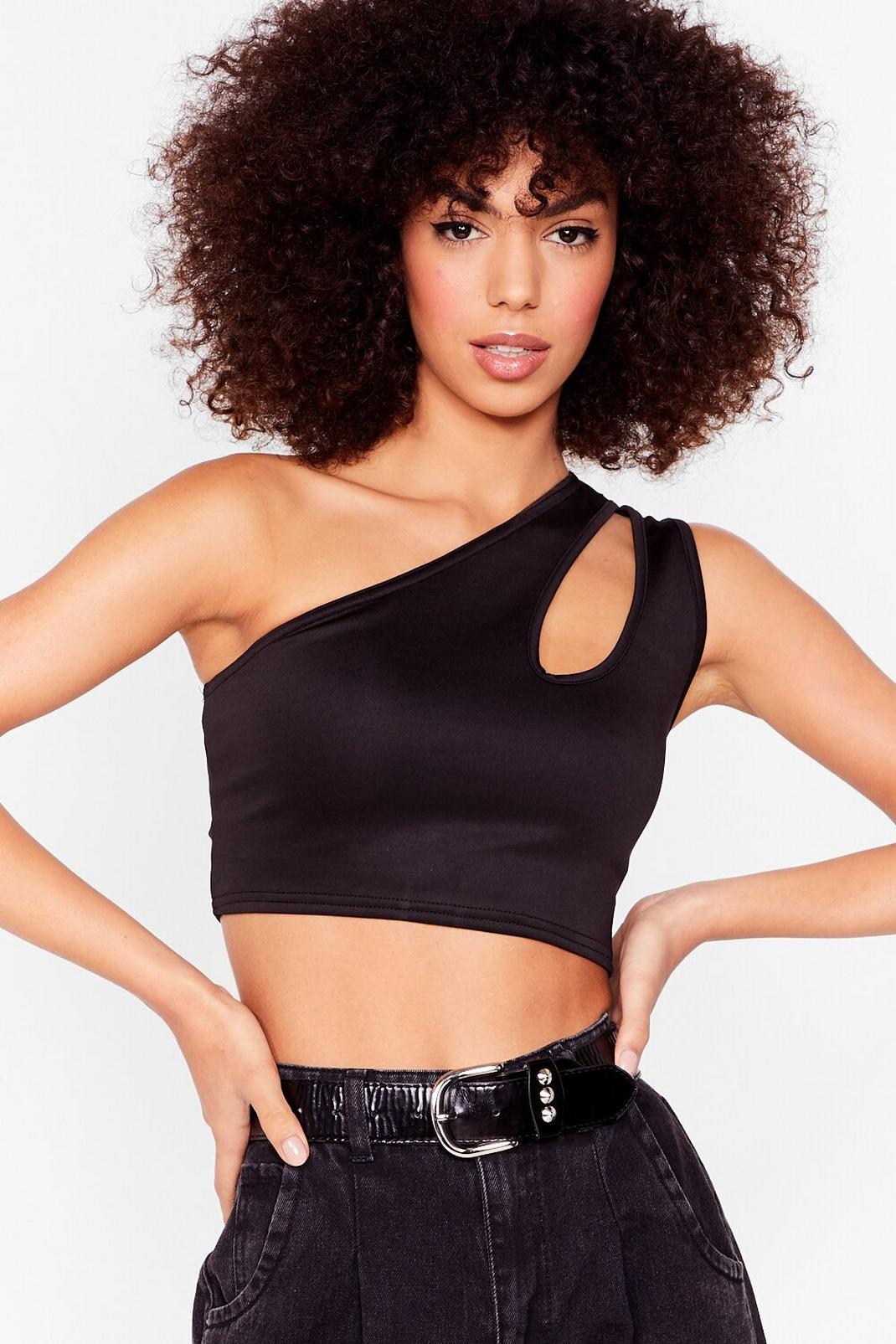 Cut-Out Straight to It One Shoulder Crop Top image number 1