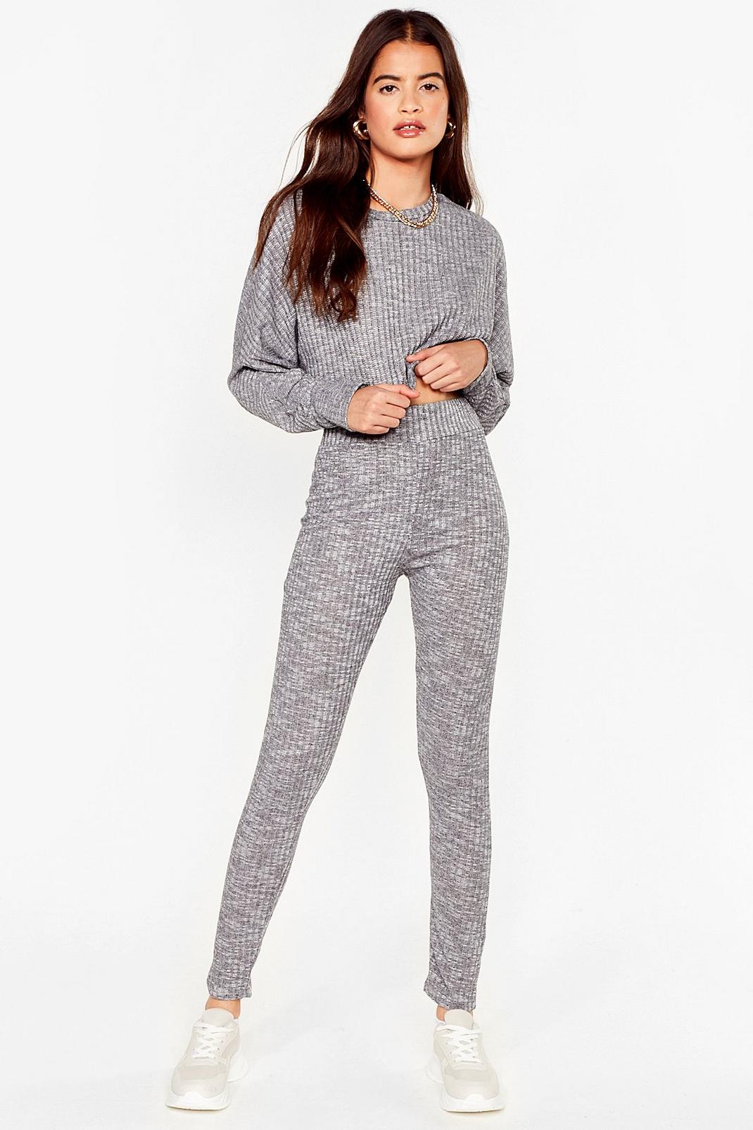 Grey Let Rib Be Cropped Sweater and Leggings Set image number 1