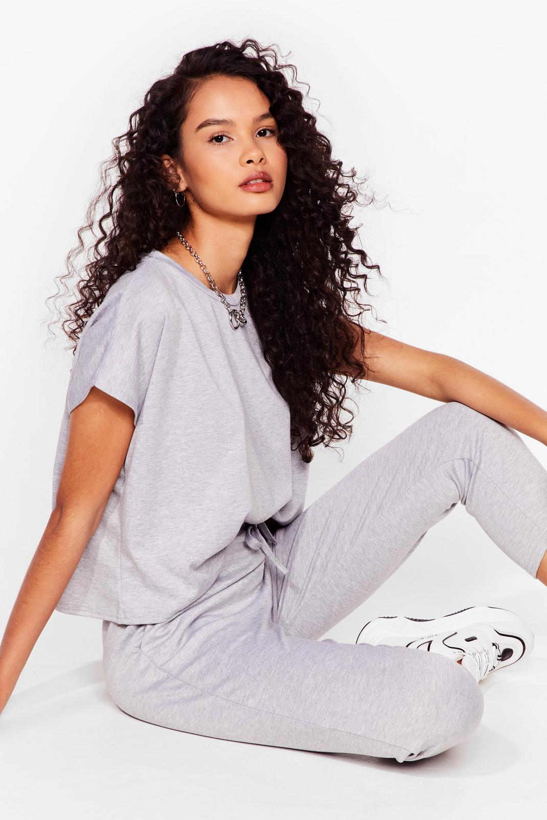 Grey Relaxed T-Shirt and Crop Joggers Set image number 1