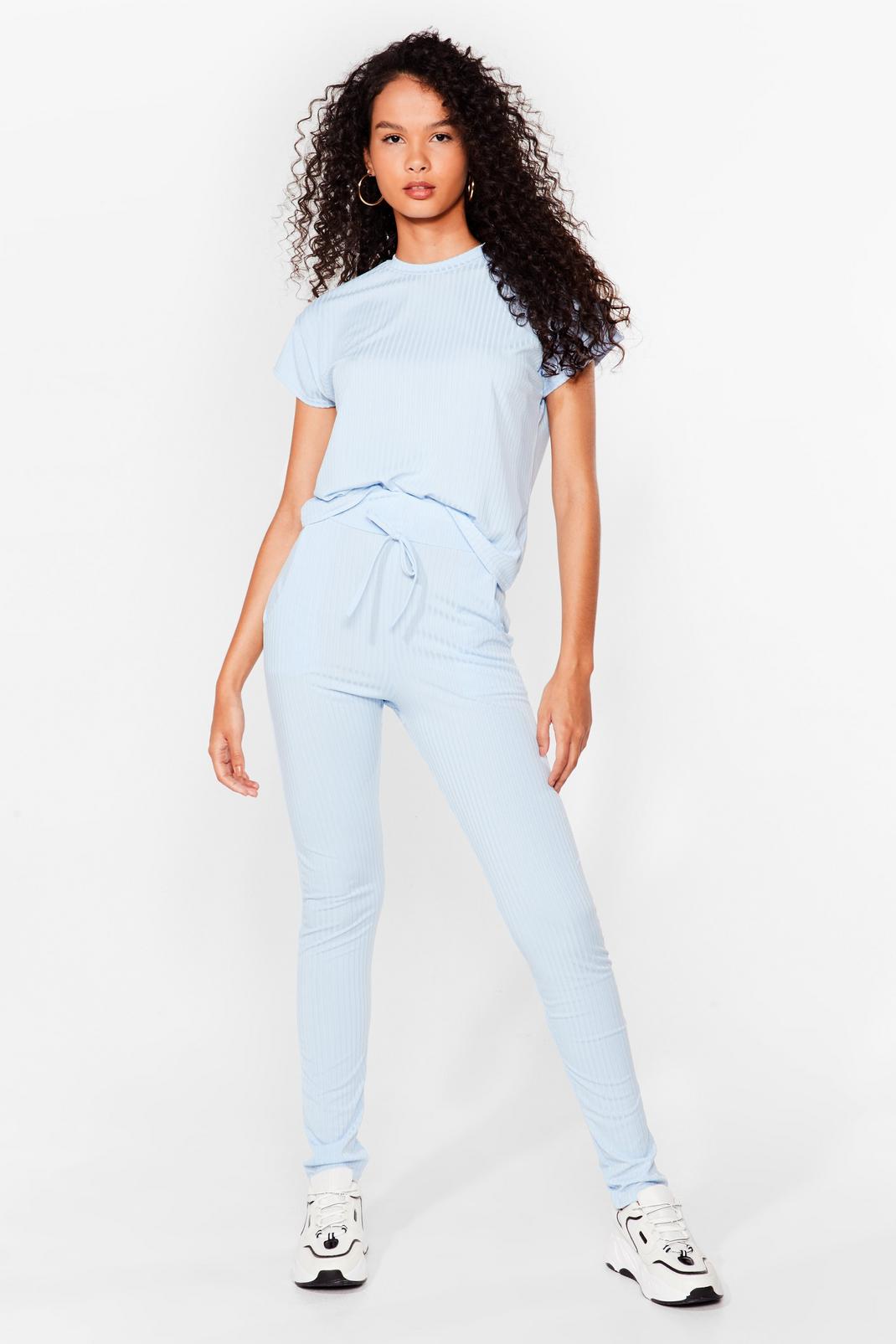 Blue Ribbed T-Shirt and Skinny Tracksuit Pants Set image number 1