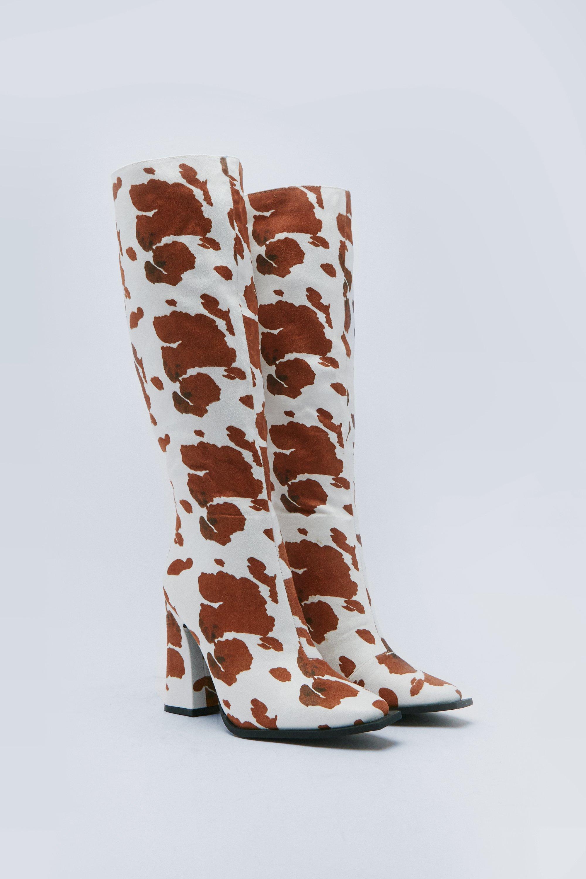 cow print knee high boots