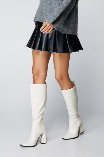 Square Toe Heeled Knee High Boots white
