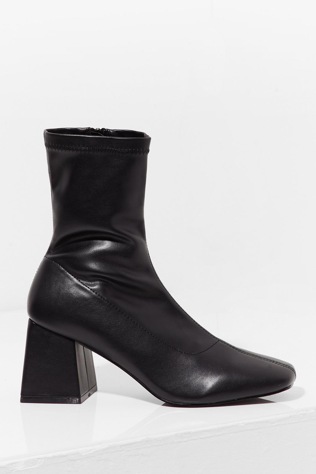 Faux Leather Block Heeled Sock Boots image number 1