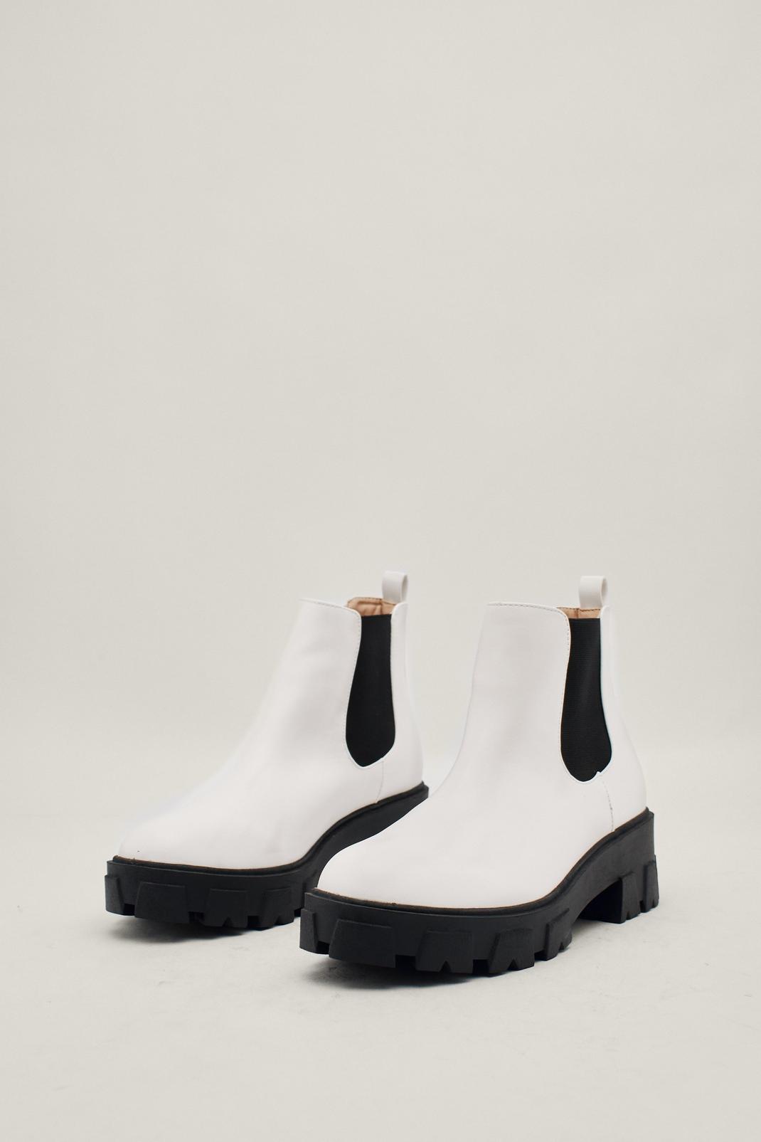 White Cleated Faux Leather Chelsea Boots image number 1