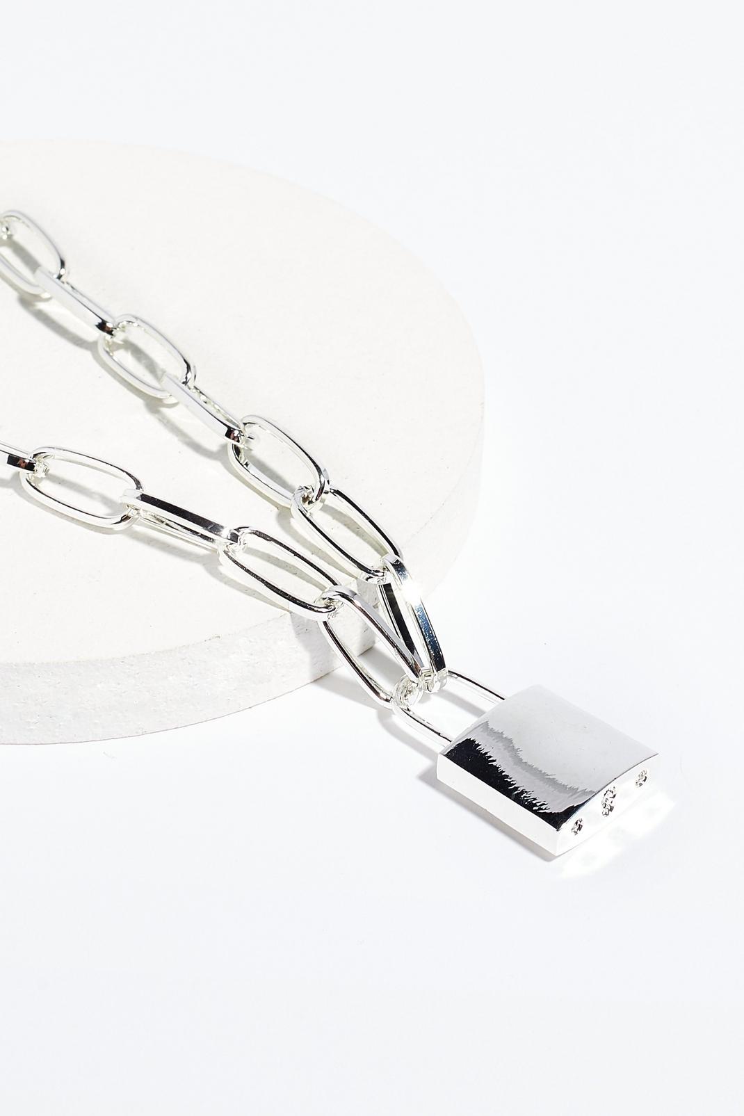 Silver Back to My Padlock Chain Necklace image number 1