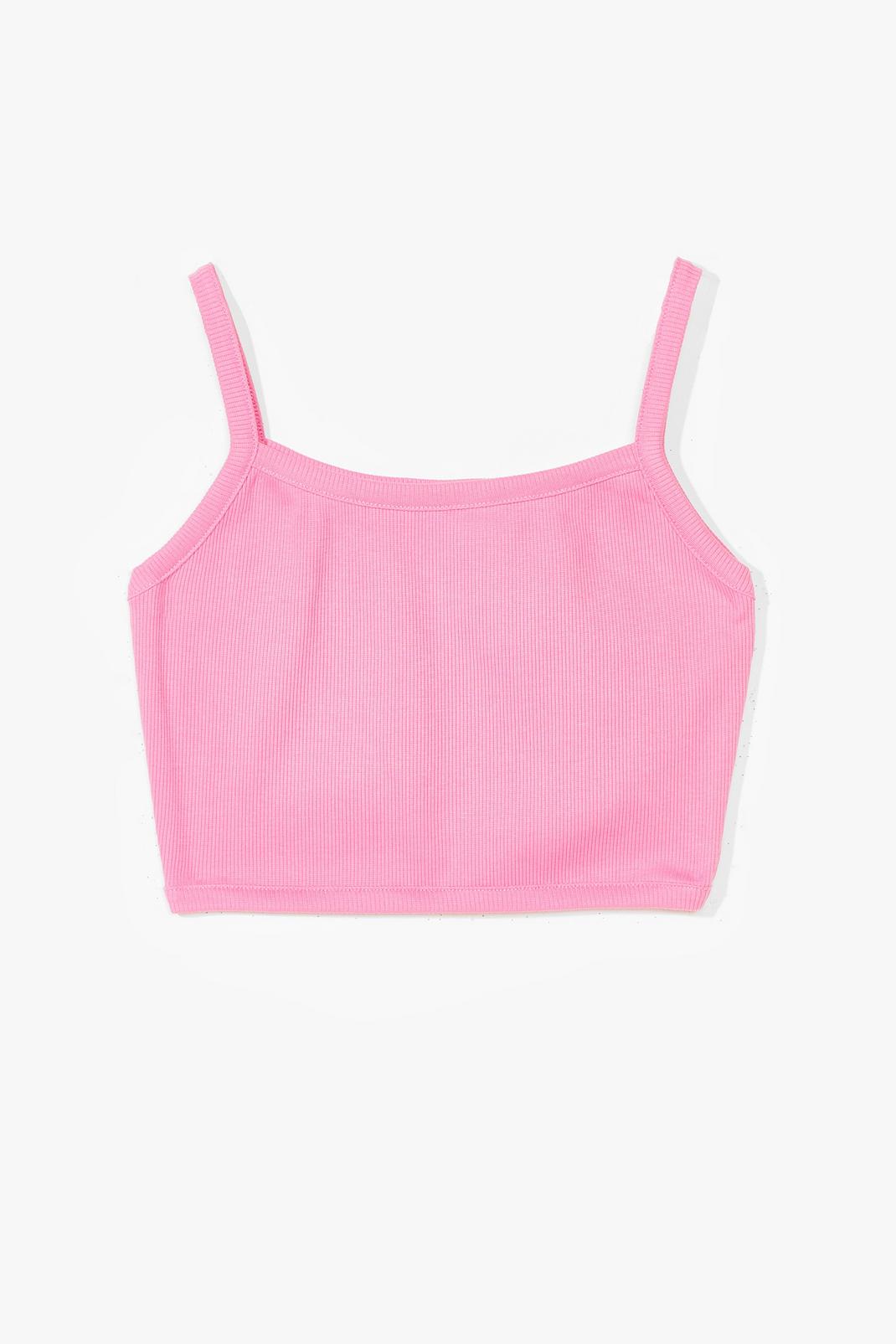 Pink Ribbed Square Neck Sleeveless Crop Top image number 1