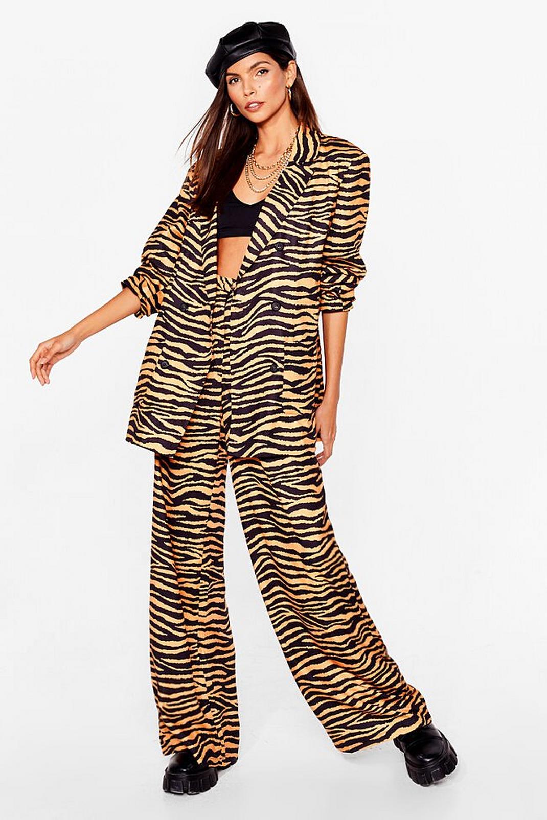 Yellow Zebra Loose Wide Leg Trousers image number 1