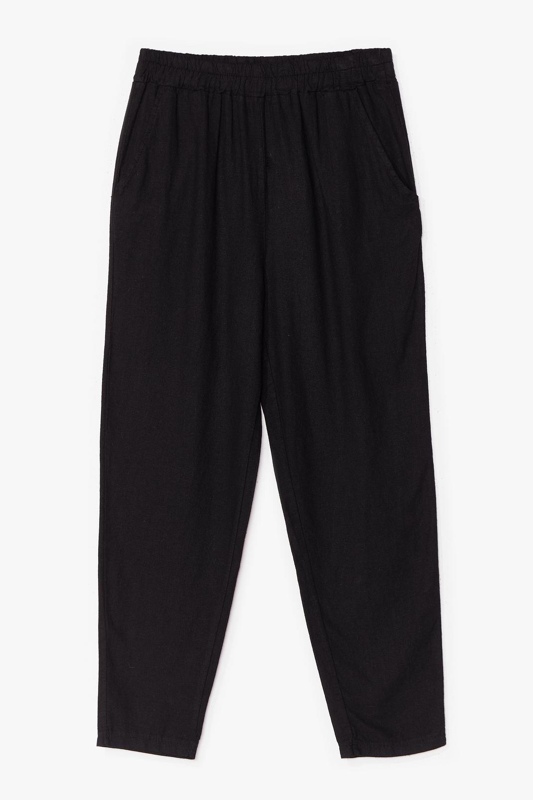 Black Double Down Linen High-Waisted Trousers image number 1