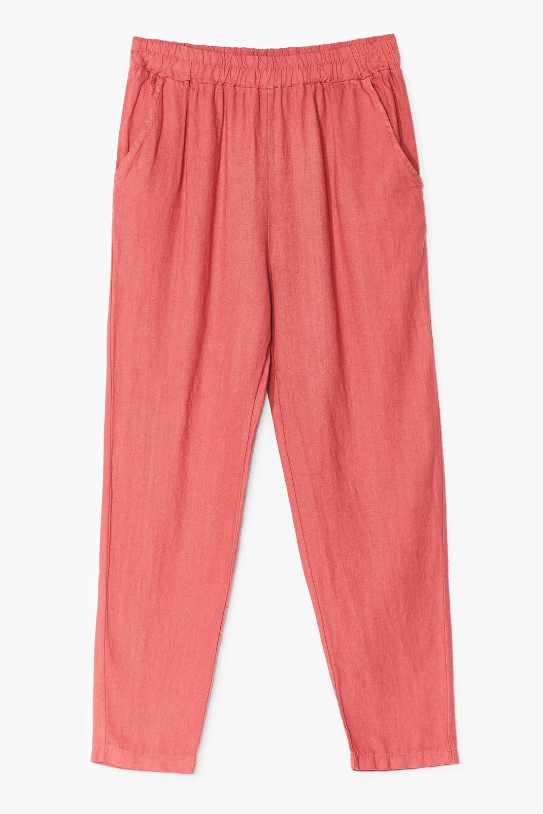 Coral Linen Tapered High Waisted Pants image number 1