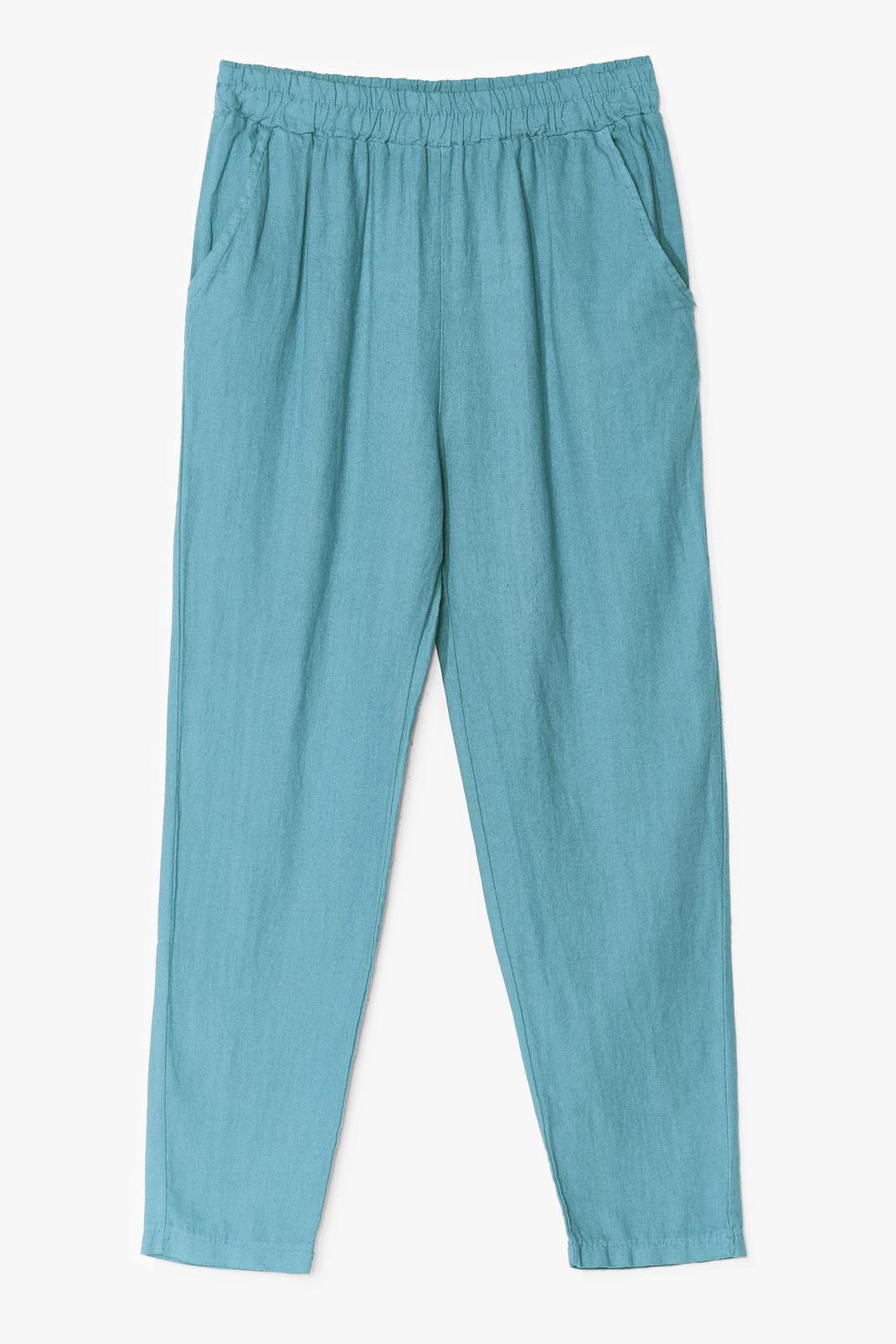 Sage Double Down Linen High-Waisted Trousers image number 1