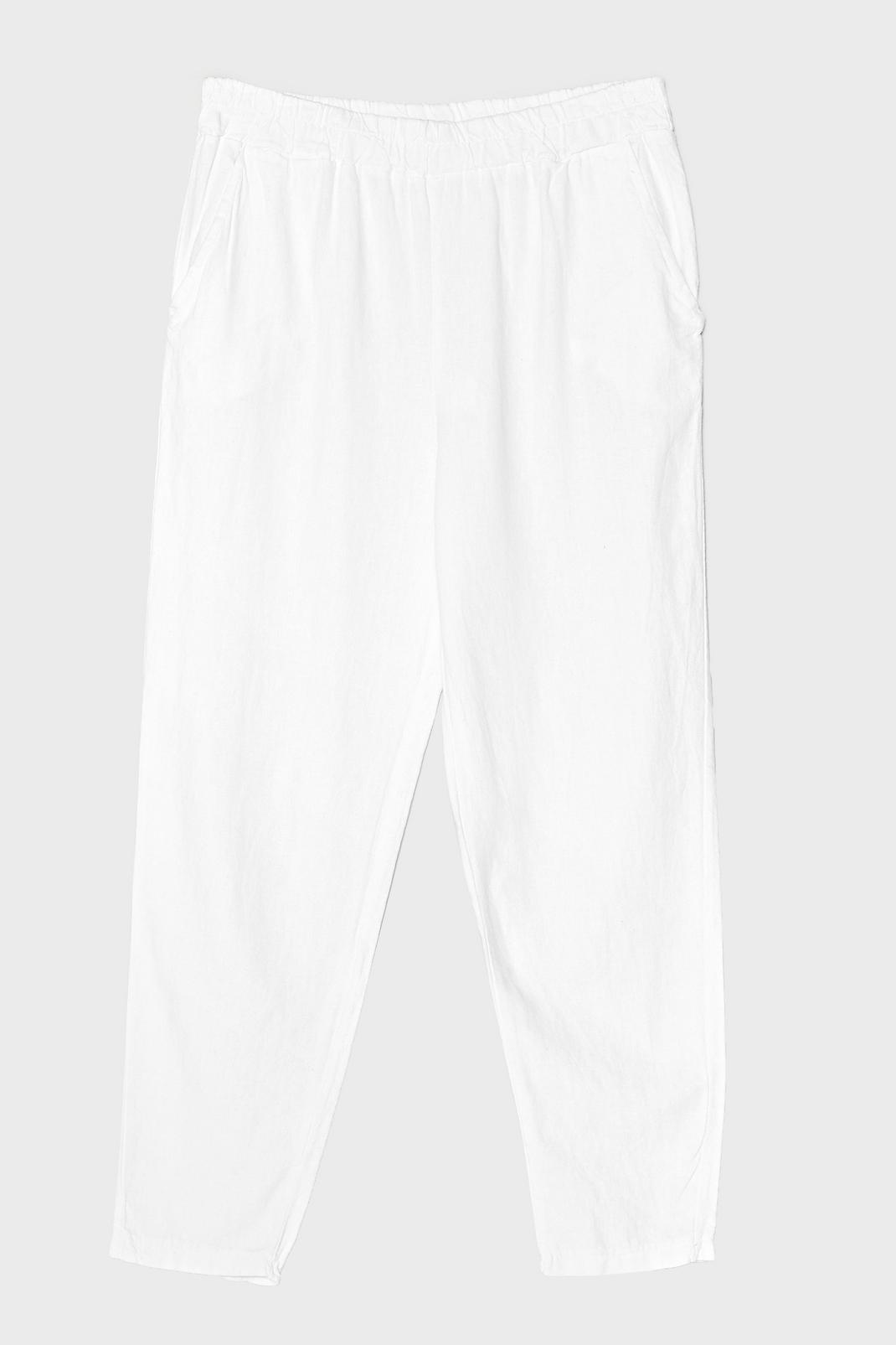 White Double Down Linen High-Waisted Trousers image number 1