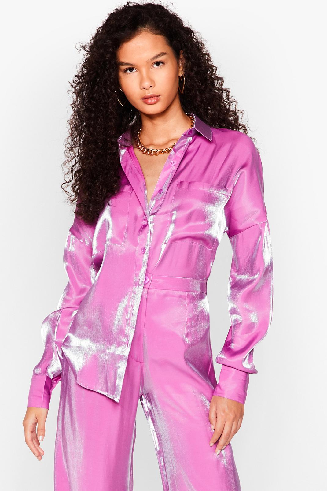 Purple Your Shine is Now Satin Oversized Shirt image number 1