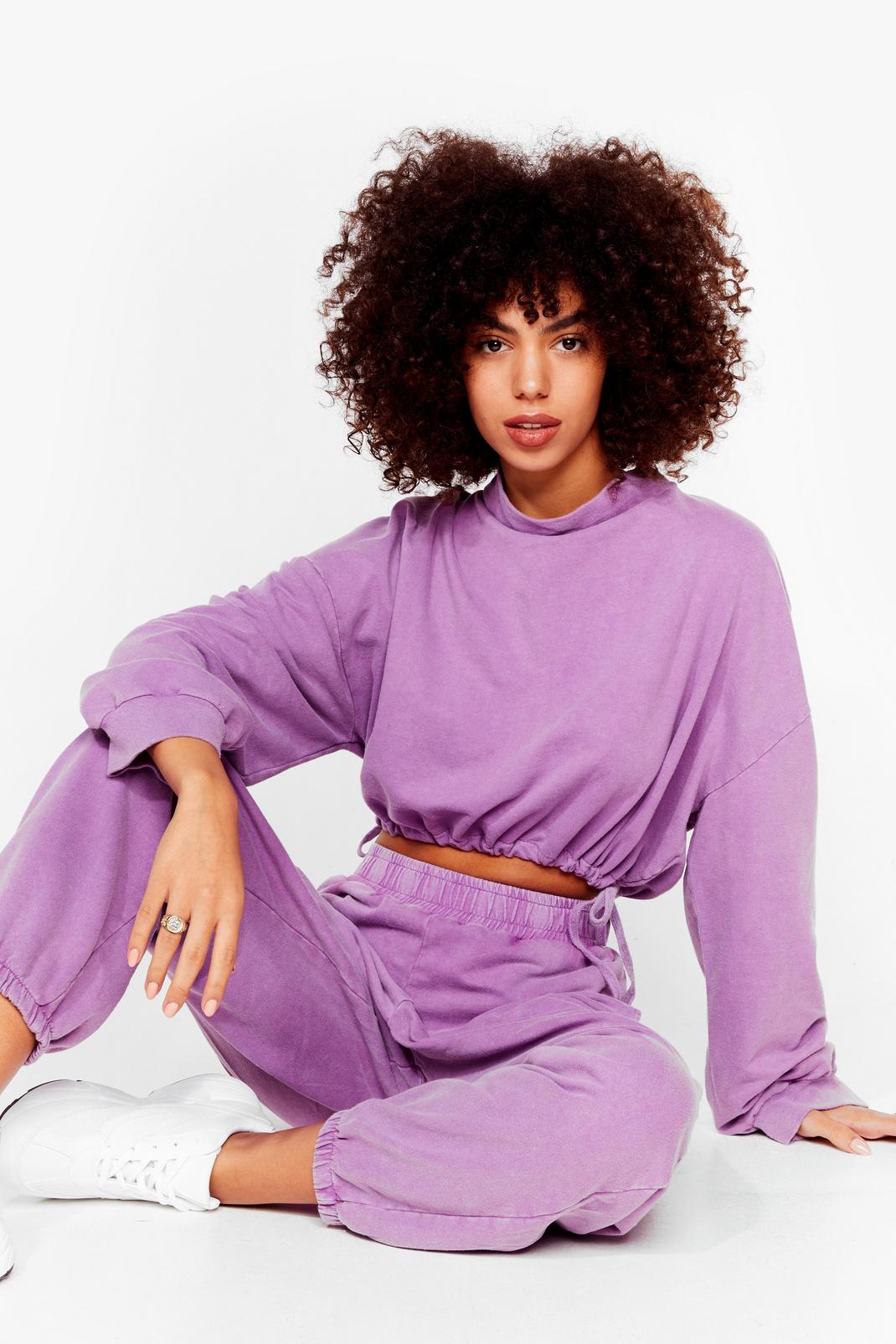 Lilac Crop Sweatshirt and Joggers Loungewear Set image number 1