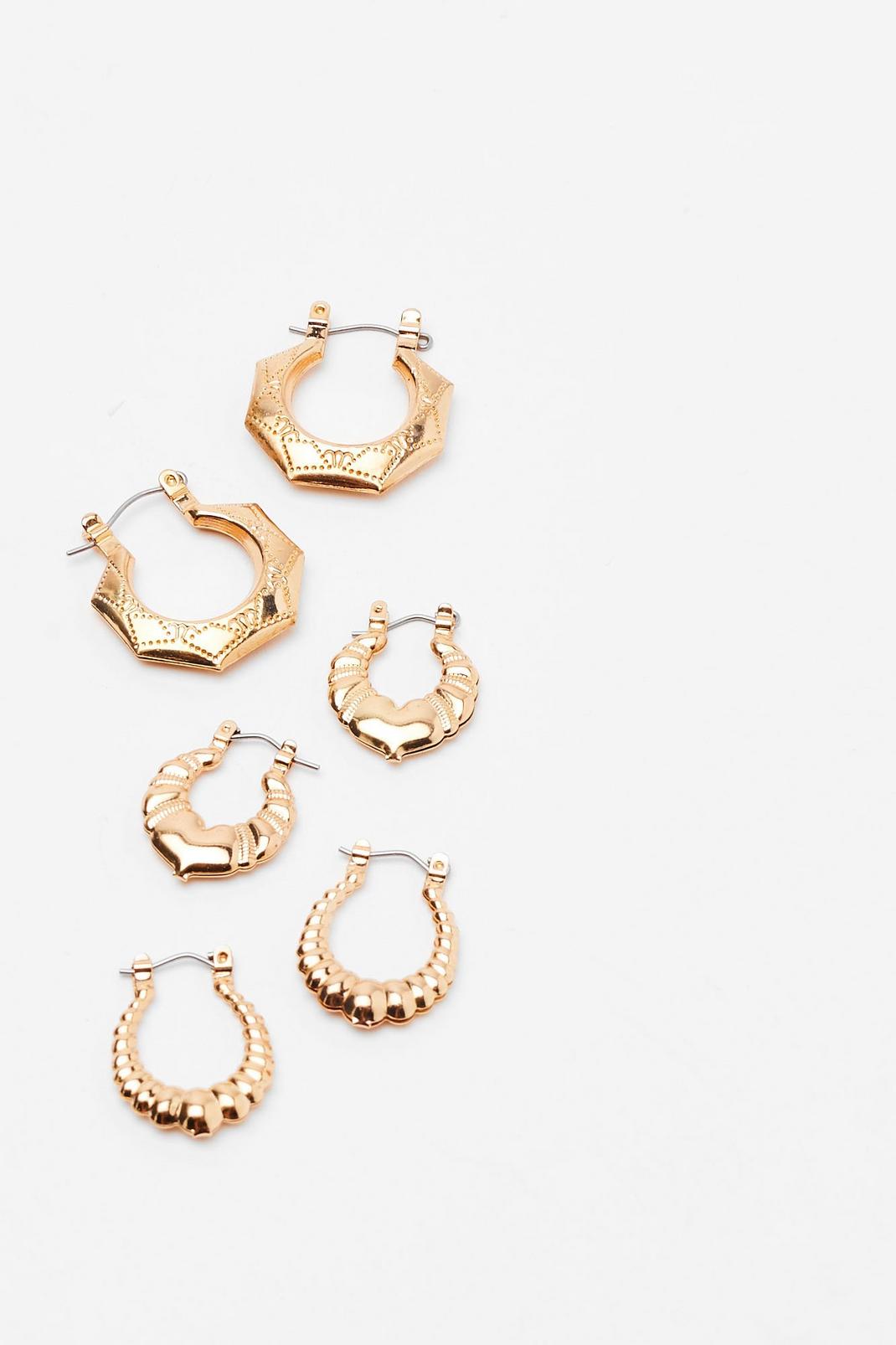 Gold Ornate 3-Pc Hoop Earrings Set image number 1