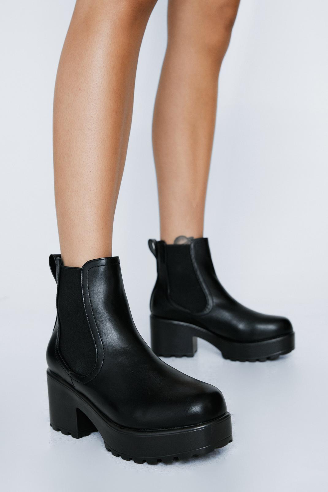 Black Faux Leather Platform Heeled Chelsea Boots image number 1
