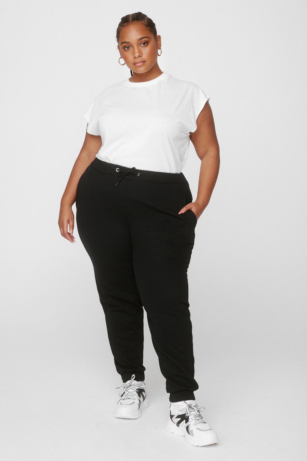 Black Plus Size High Waisted Joggers image number 1