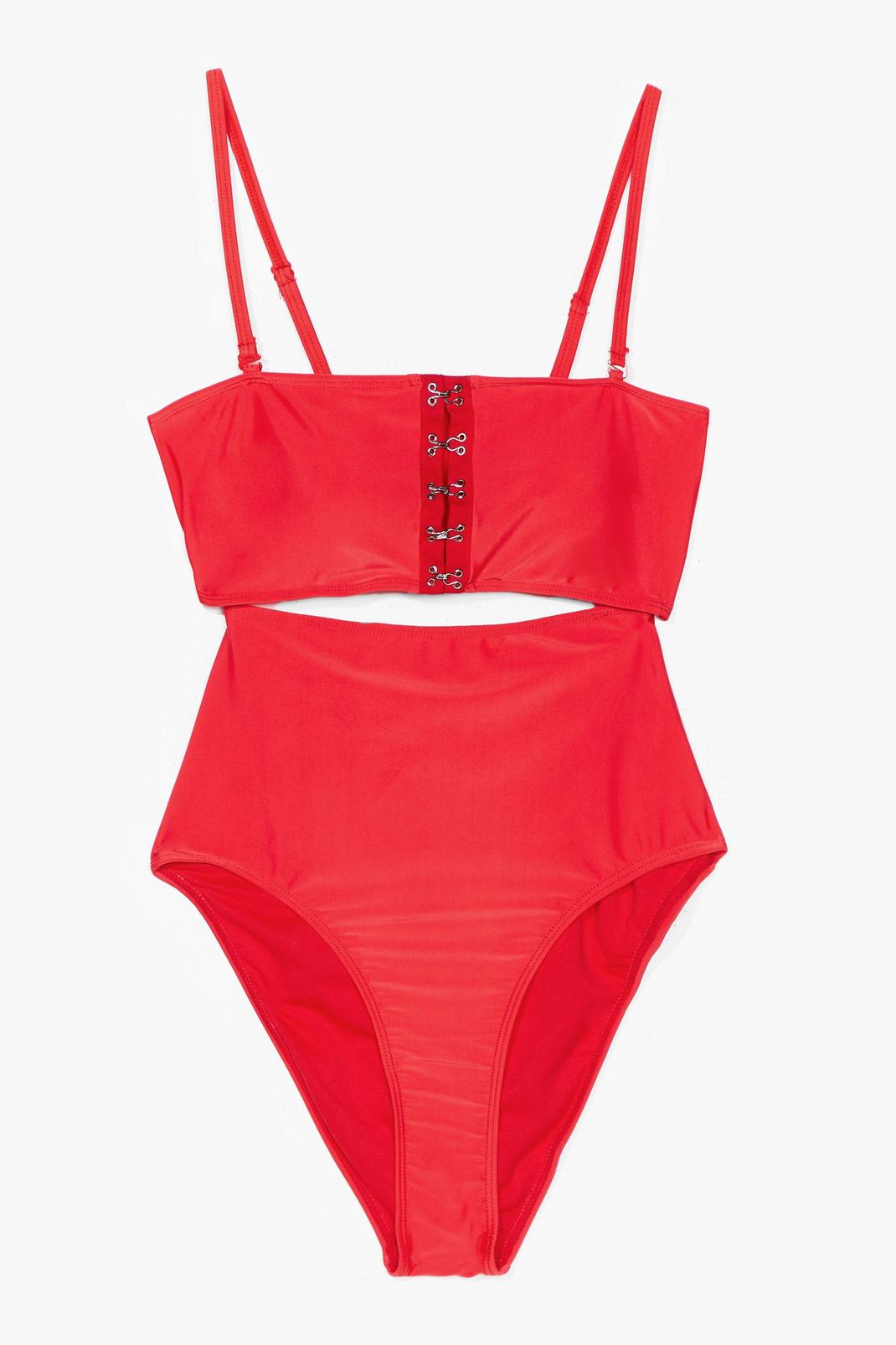 Red Hook and Eye Cut Out Swimsuit image number 1
