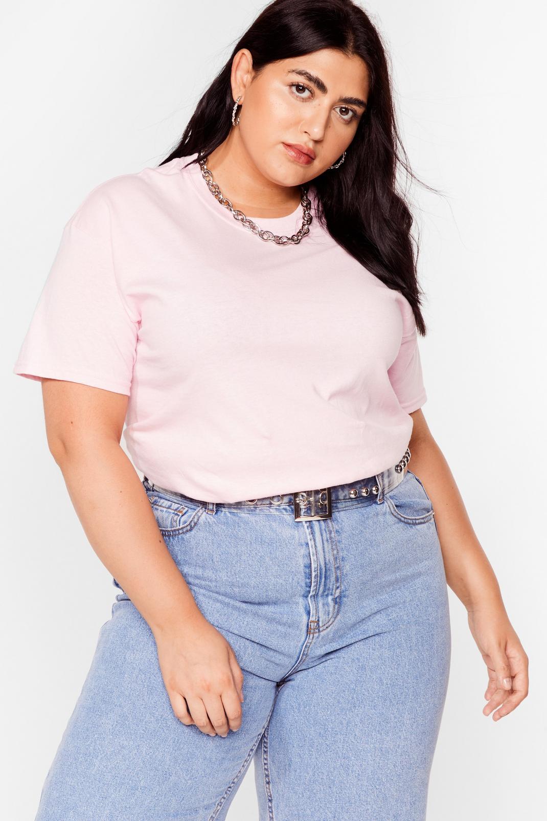 Baby pink Plus Size Relaxed Short Sleeve T-Shirt image number 1