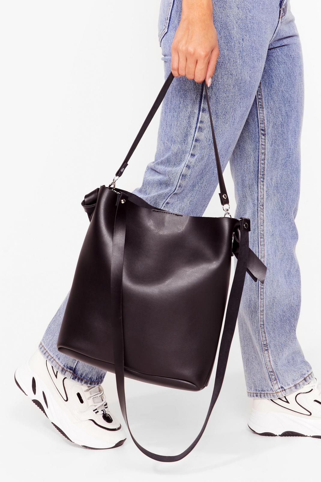 Black WANT Faux Leather Twist Tote Bag image number 1