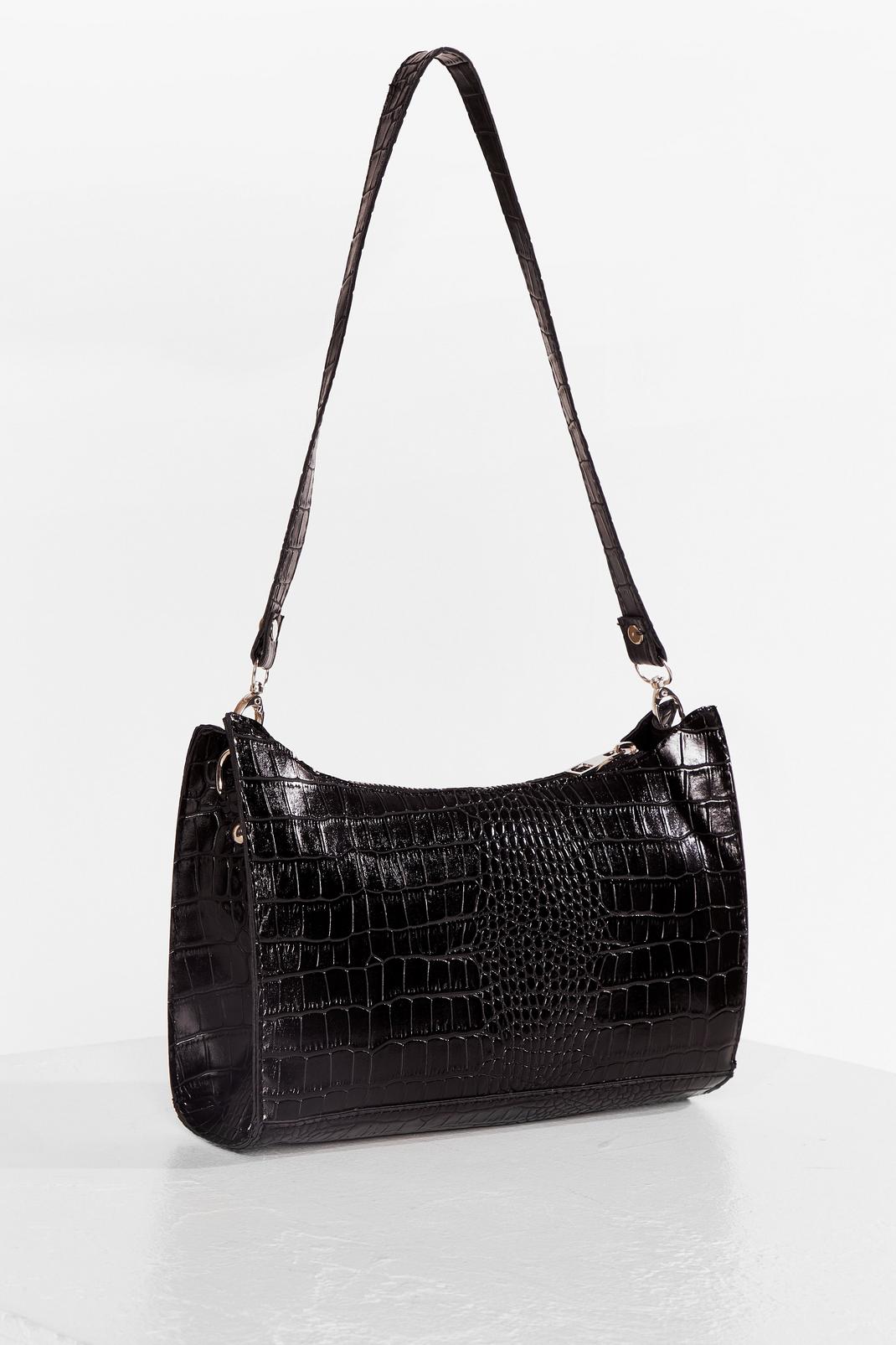 Black WANT Patent Croc Zip Shoulder Bag image number 1