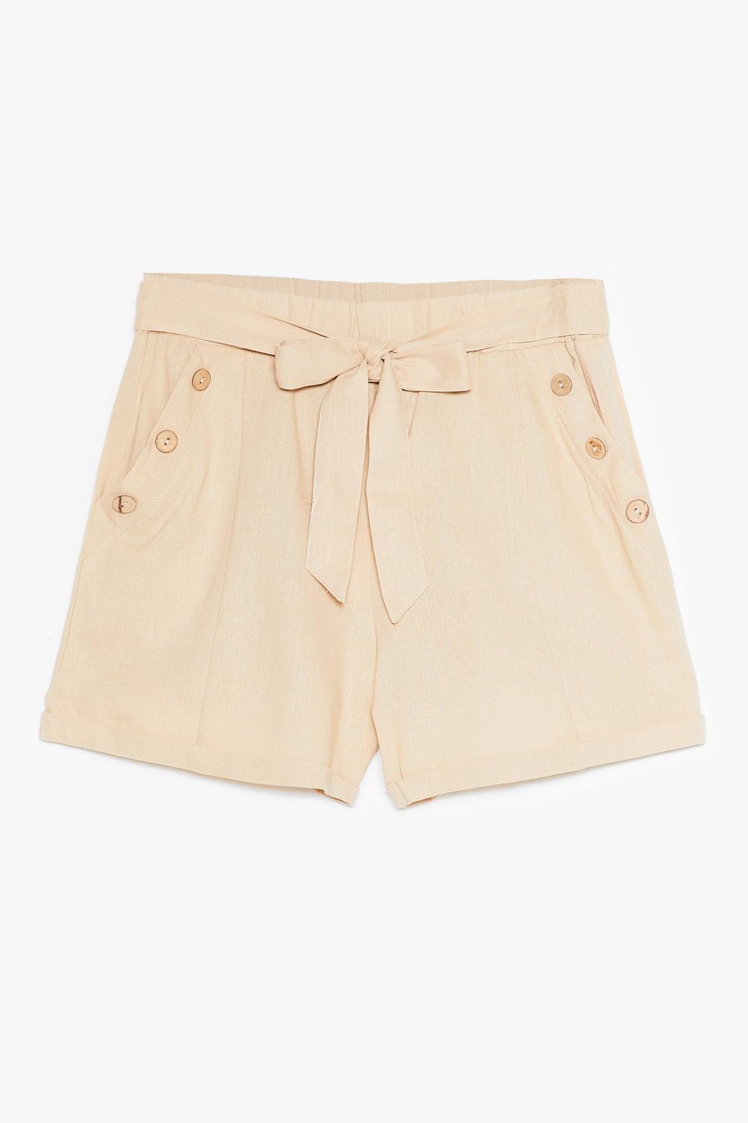 Beige Belted High Waisted Button Shorts image number 1