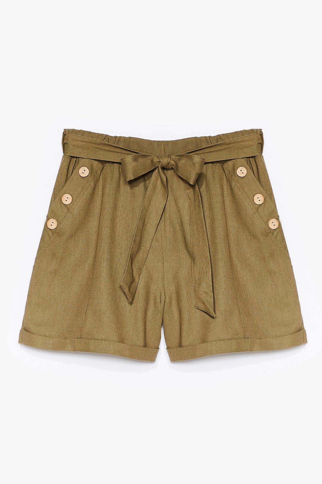 Khaki Get Button With It High-Waisted Belted Shorts image number 1