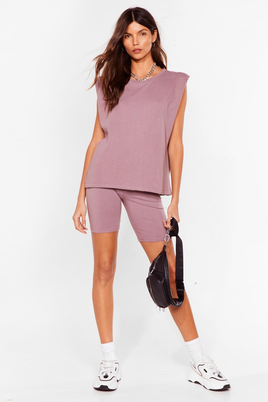 Mauve Sleeveless Tank And High Waisted Cycling Shorts image number 1