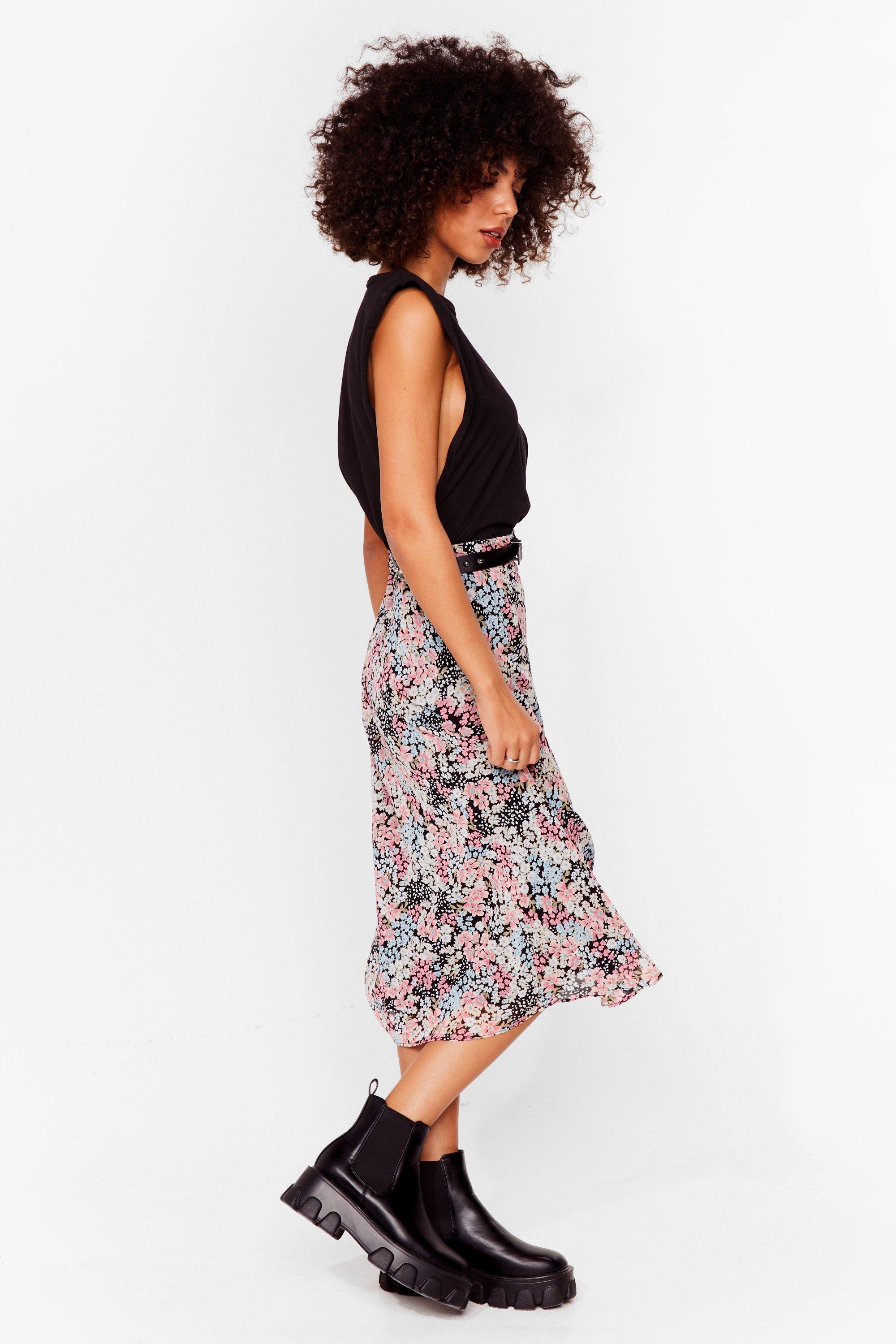 Floral High Waisted A Line Midi Skirt Nasty Gal