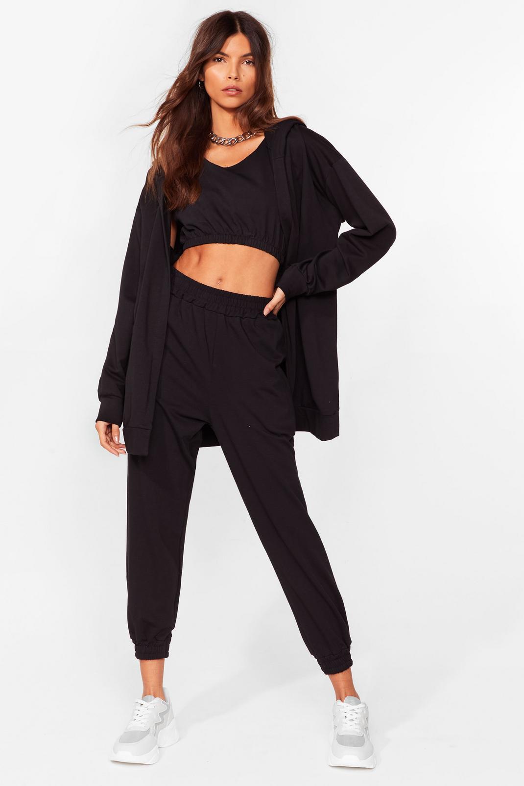 Black Longline Hoodie and Joggers 3-Pc Set image number 1
