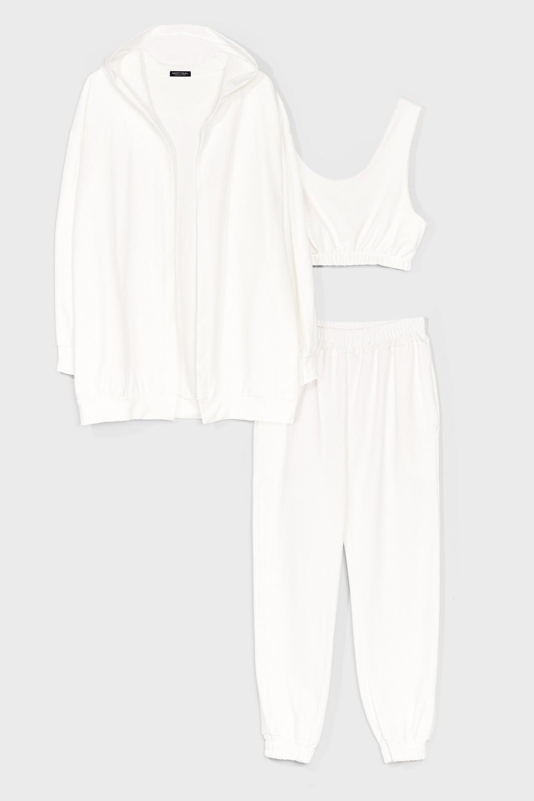 White Longline Hoodie and Sweatpants 3-Pc Set image number 1