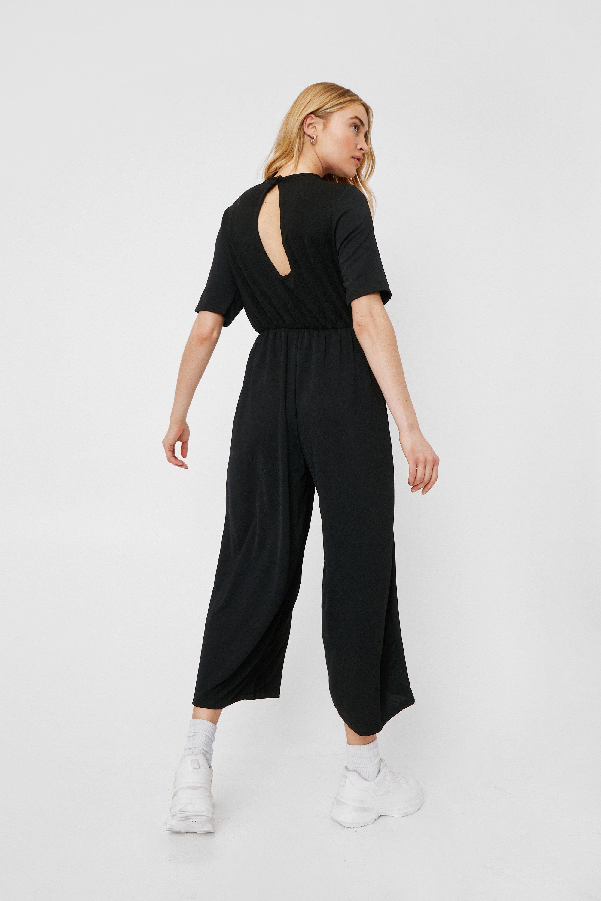 Slinky Zip Front V Neck Jumpsuit