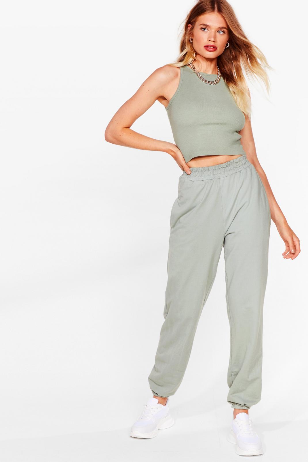 Sage Just Relax Racerback Crop Top and Jogger Set image number 1
