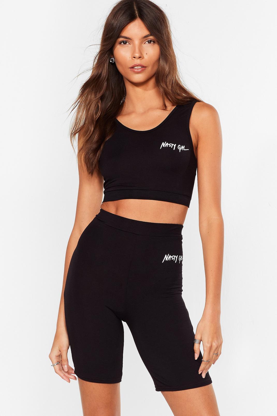 Short cycliste taille haute griffé Nasty Gal, Black image number 1