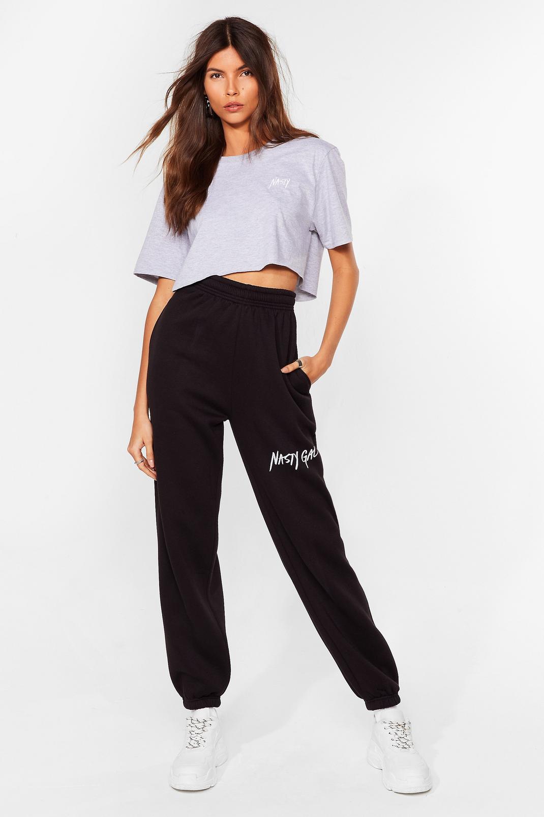 Black Nasty Gal Embroidered Relaxed Joggers image number 1