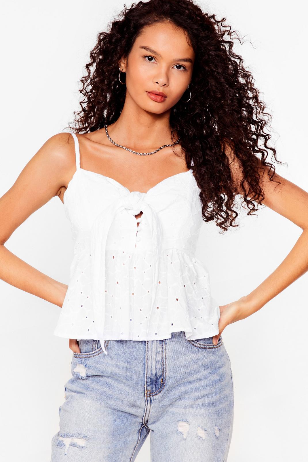 White Worth a Tie Broderie Cami Top image number 1