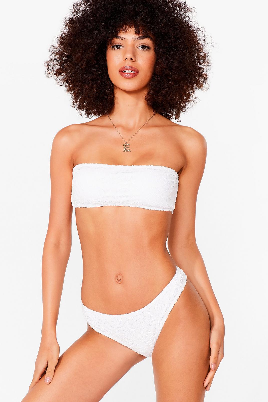 White Bandeau Textured Bikini Top image number 1