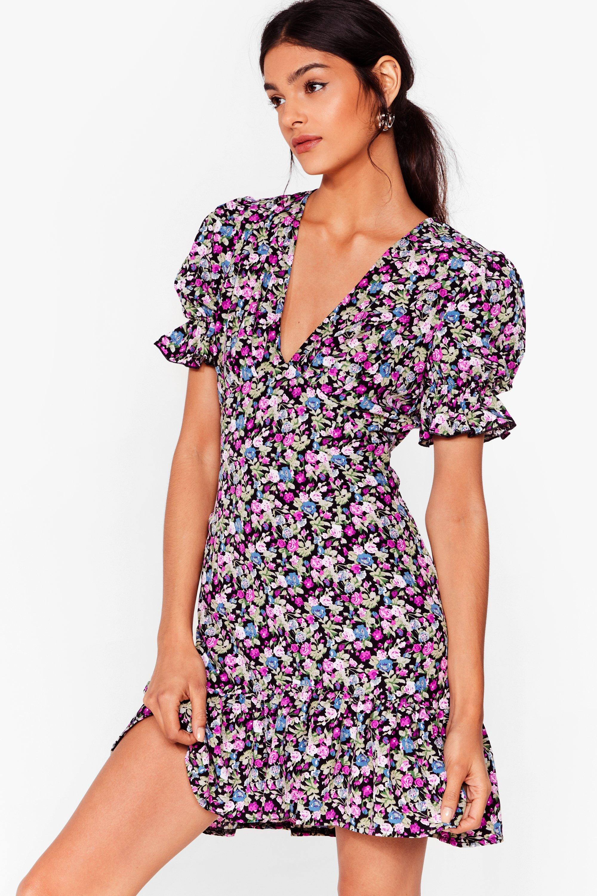 nasty gal floral puff sleeve dress