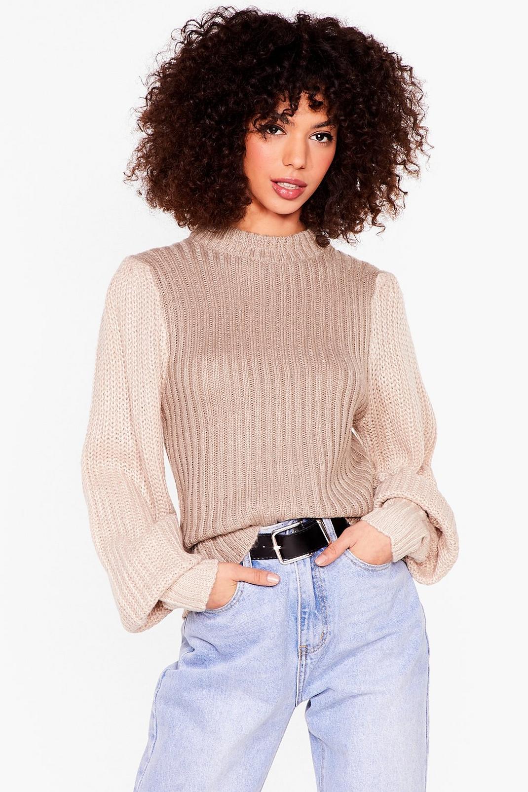 Oatmeal I'll Set the Two-Tone Knit Jumper image number 1