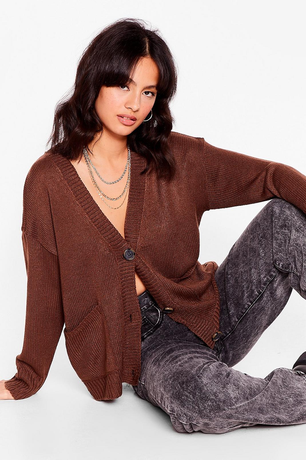 Chocolate Soft Knit Button Cardigan image number 1