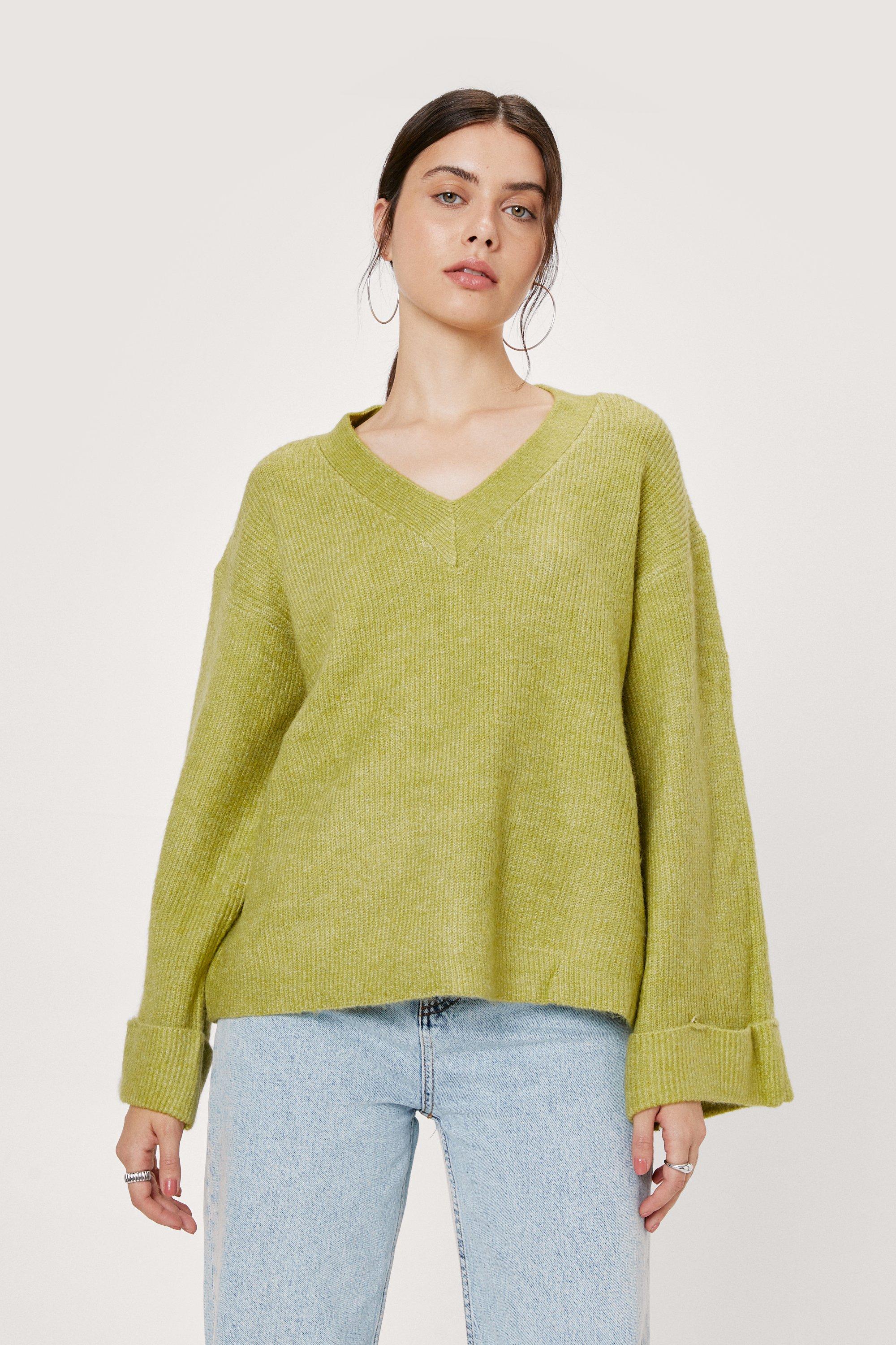 V Neck Long Sleeve Batwing Sleeve Jumper Nasty Gal