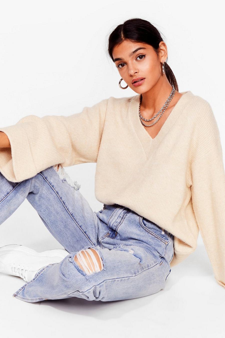 Relaxed V Neck Knitted Sweater