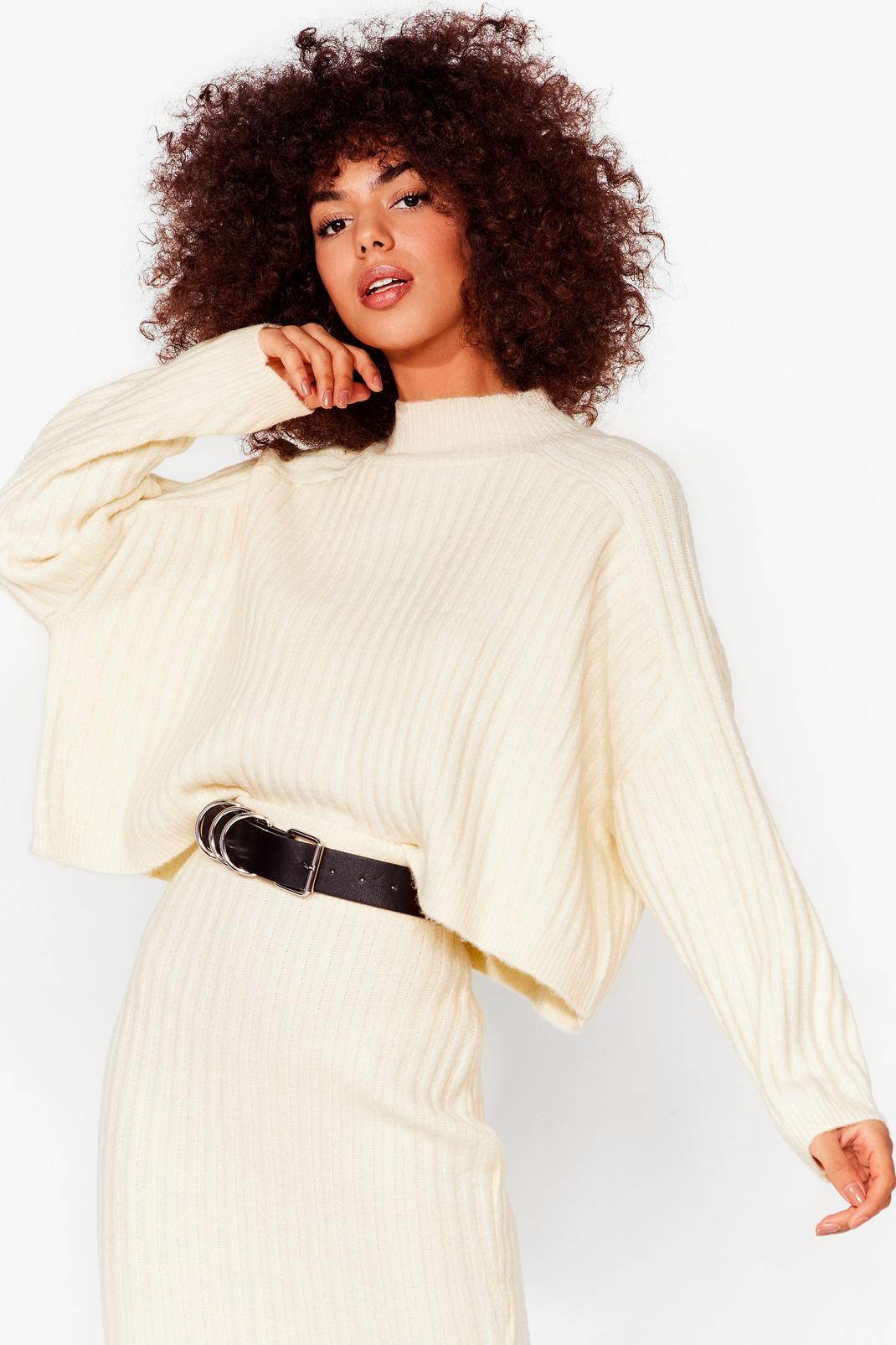 White High Neck Batwing Sweater image number 1