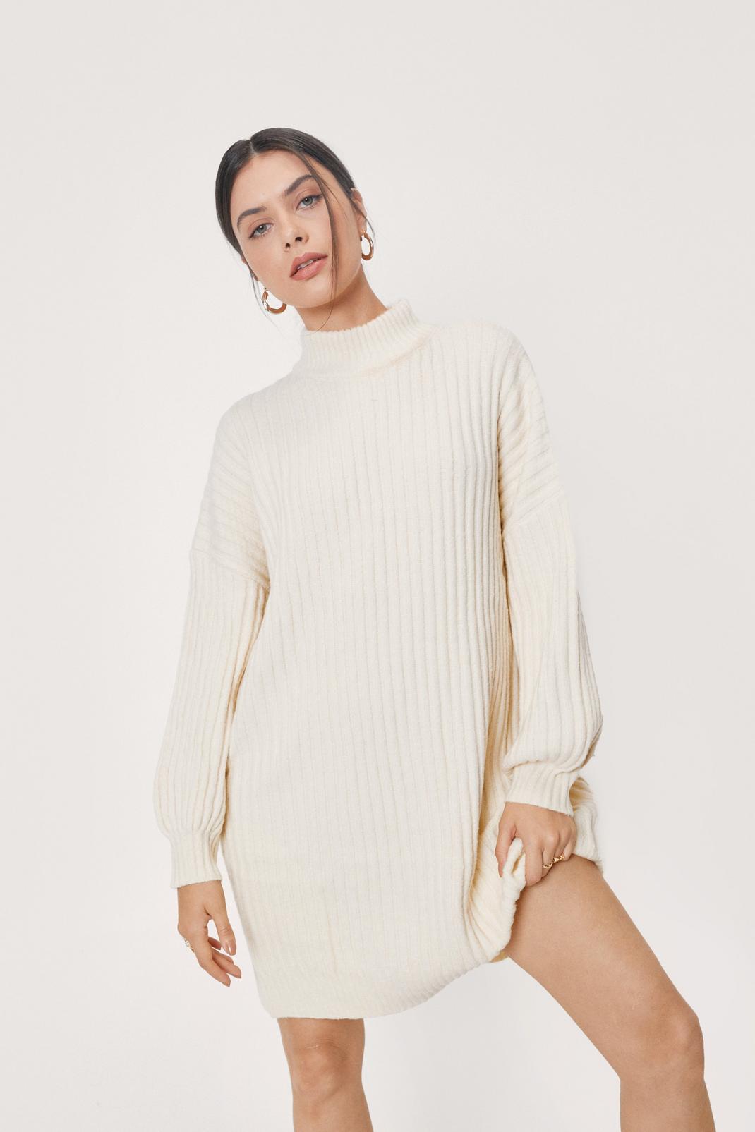 White Knitted Turtleneck Dress image number 1