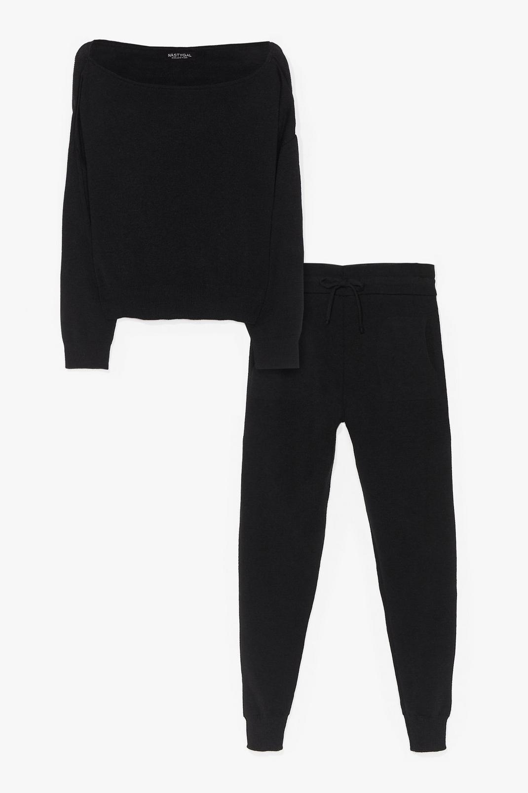 Black Soft Knit SweatTrousers Loungewear Set image number 1