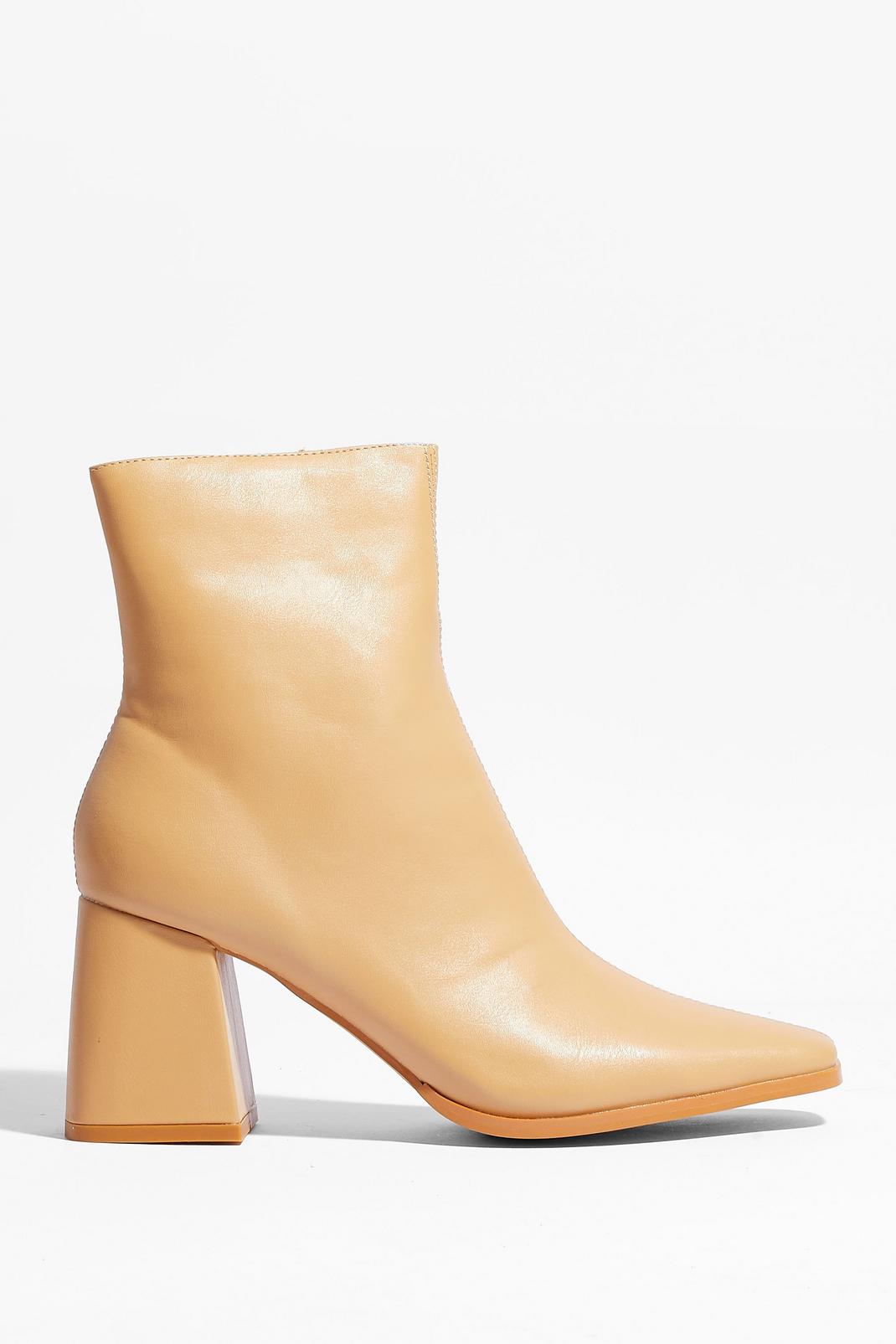 Beige Flared Heel Faux Leather Ankle Boots image number 1