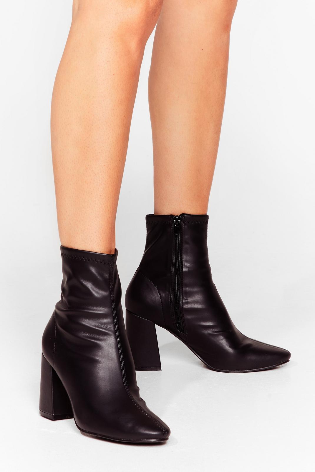 Black Faux Leather Ankle Sock Boots image number 1
