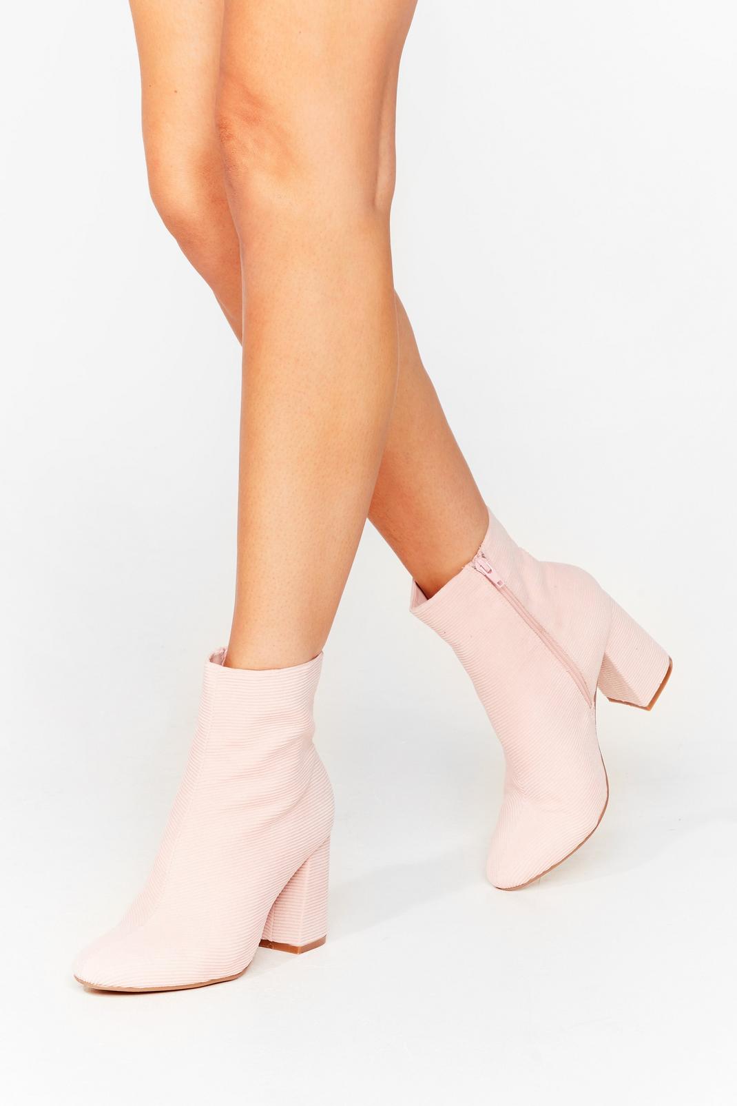 Pink Corduroy Heeled Ankle Sock Boots image number 1