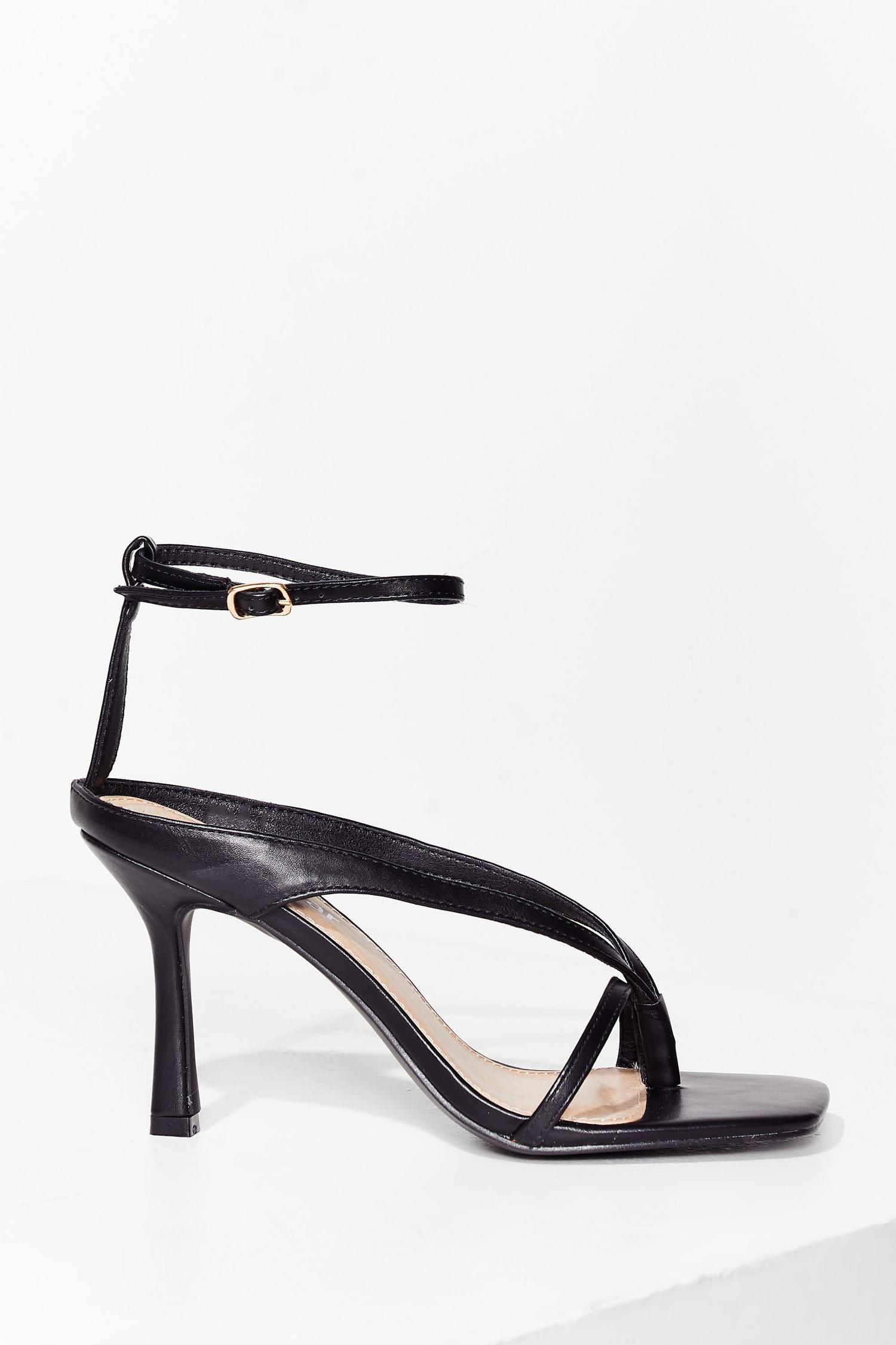 faux leather strappy metallic heeled sandals