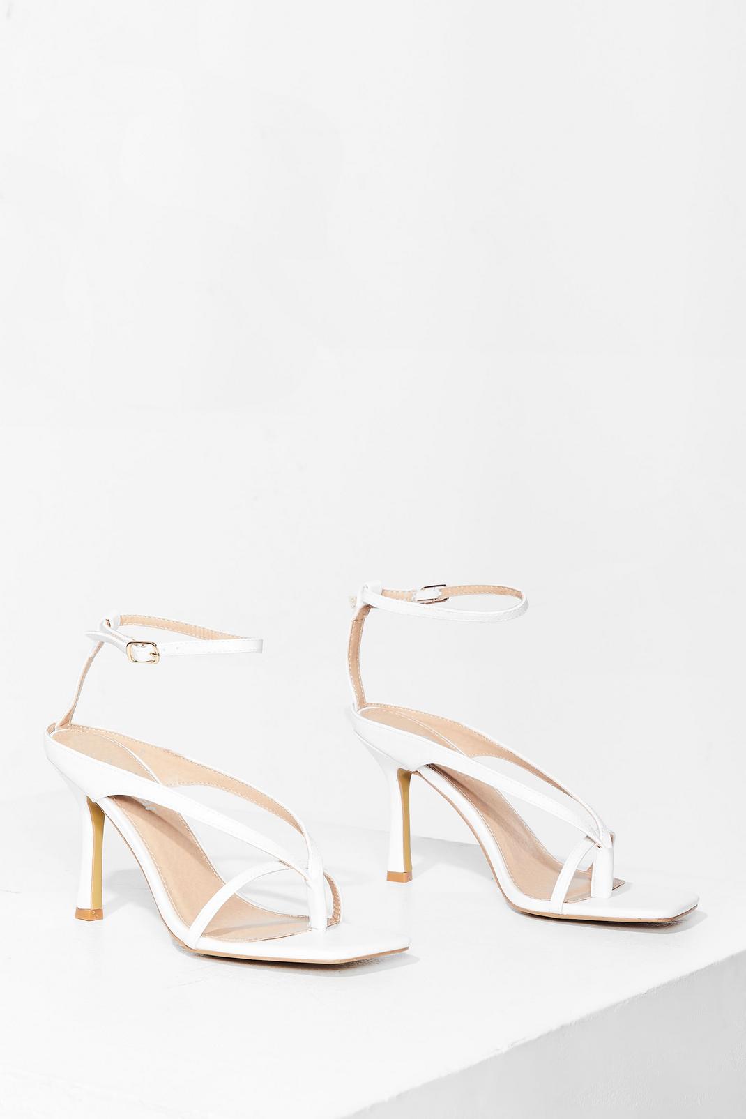 White Boogie On Down Faux Leather Strappy Heels image number 1